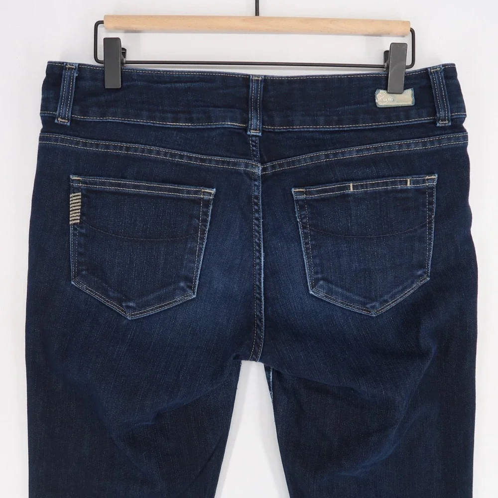 Paige Hidden Hills Jeans Womens 31 Blue Bootcut Mid Rise Dark Wash Stretch - Picture 4 of 12